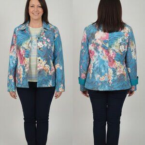 Kaktus Sportswear Women’s Large Floral Jacquard Jacket - Teal/Pink Resort Wear